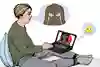 En kille har ett videosamtal med en tjej i datorn. 
