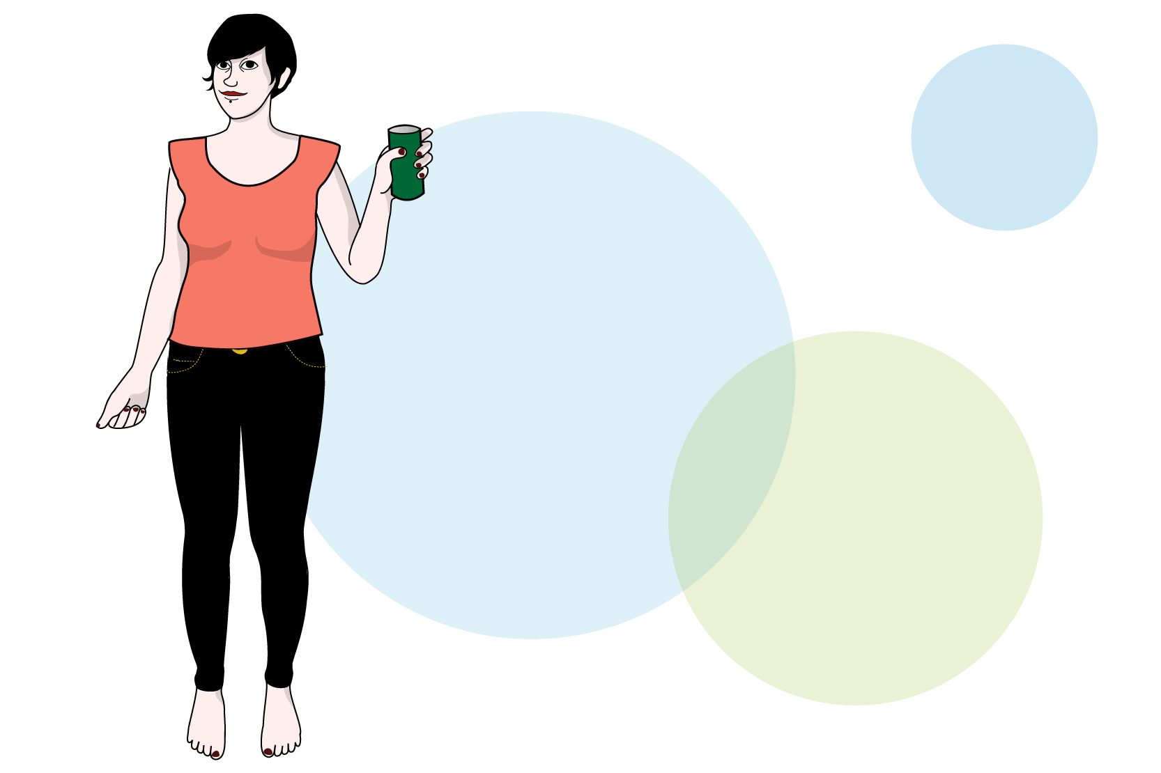 En person står och håller i en ölburk. Personen ser glad ut. Illustration.