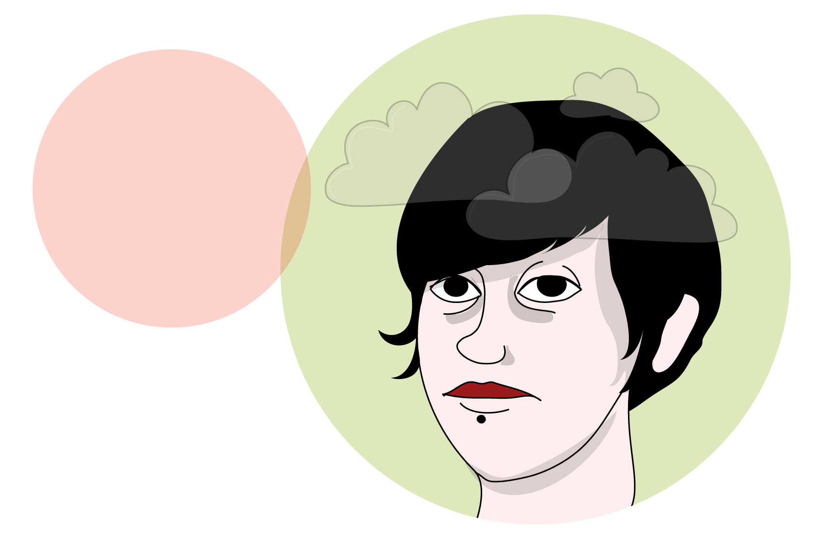 En person som ser trött och påverkad ut. Illustration.