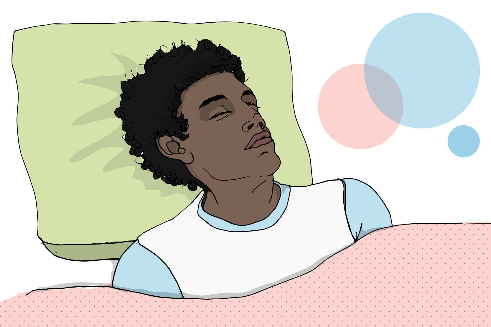 En person som ligger och sover lugnt. Illustration. 