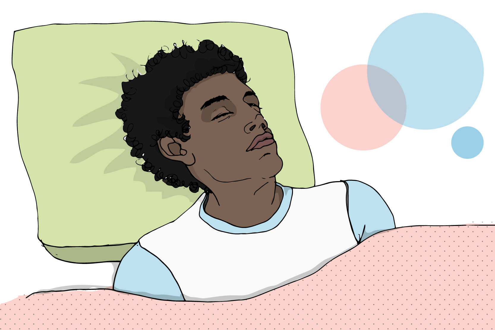En person som ligger och sover lugnt. Illustration.