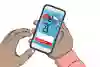 En mobile som visar appen Fimpaaa. Illustration.