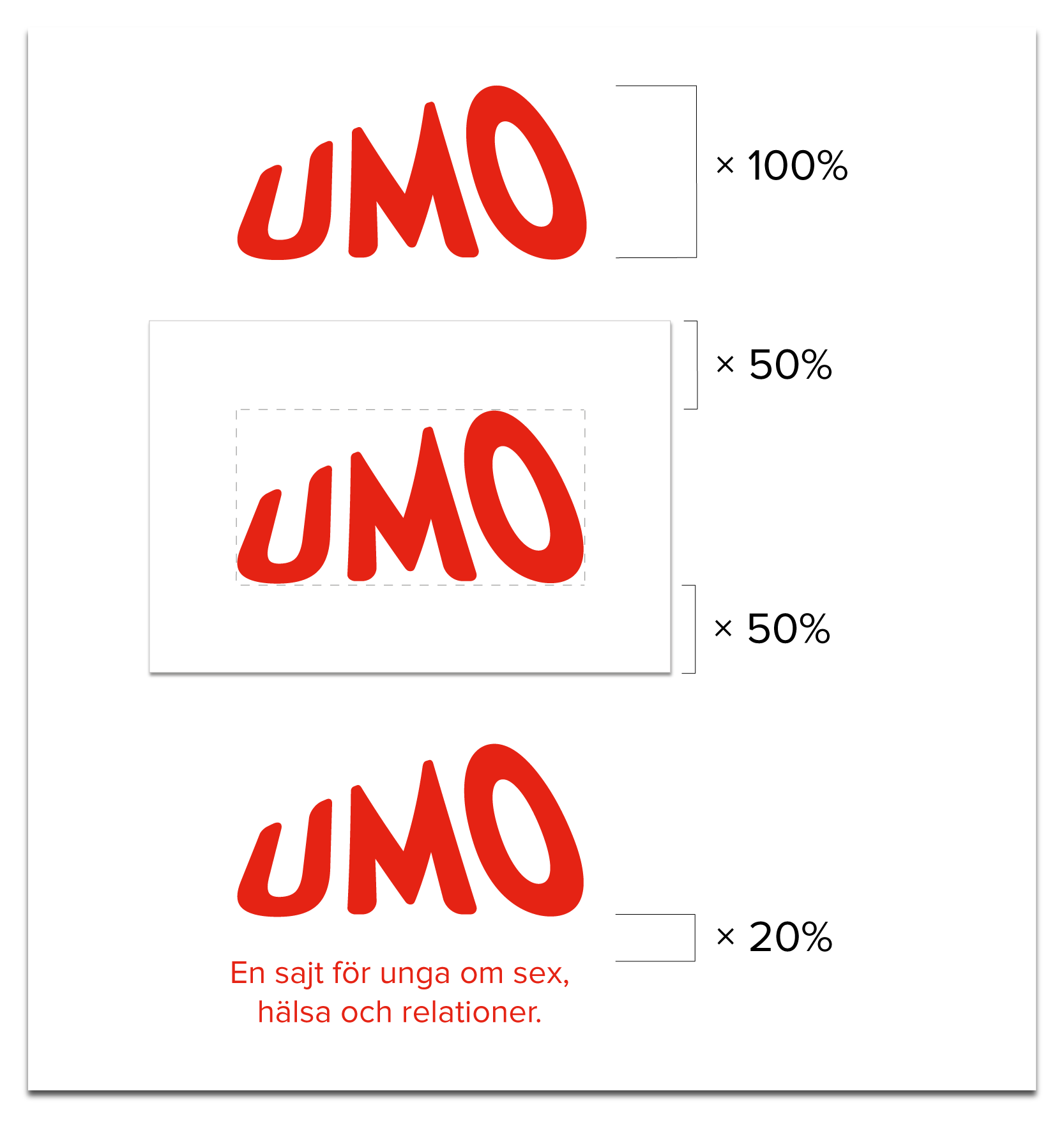 Grafik som visar att den fria ytan ska vara minst 50% av loggans höjd upptill och nertill. 