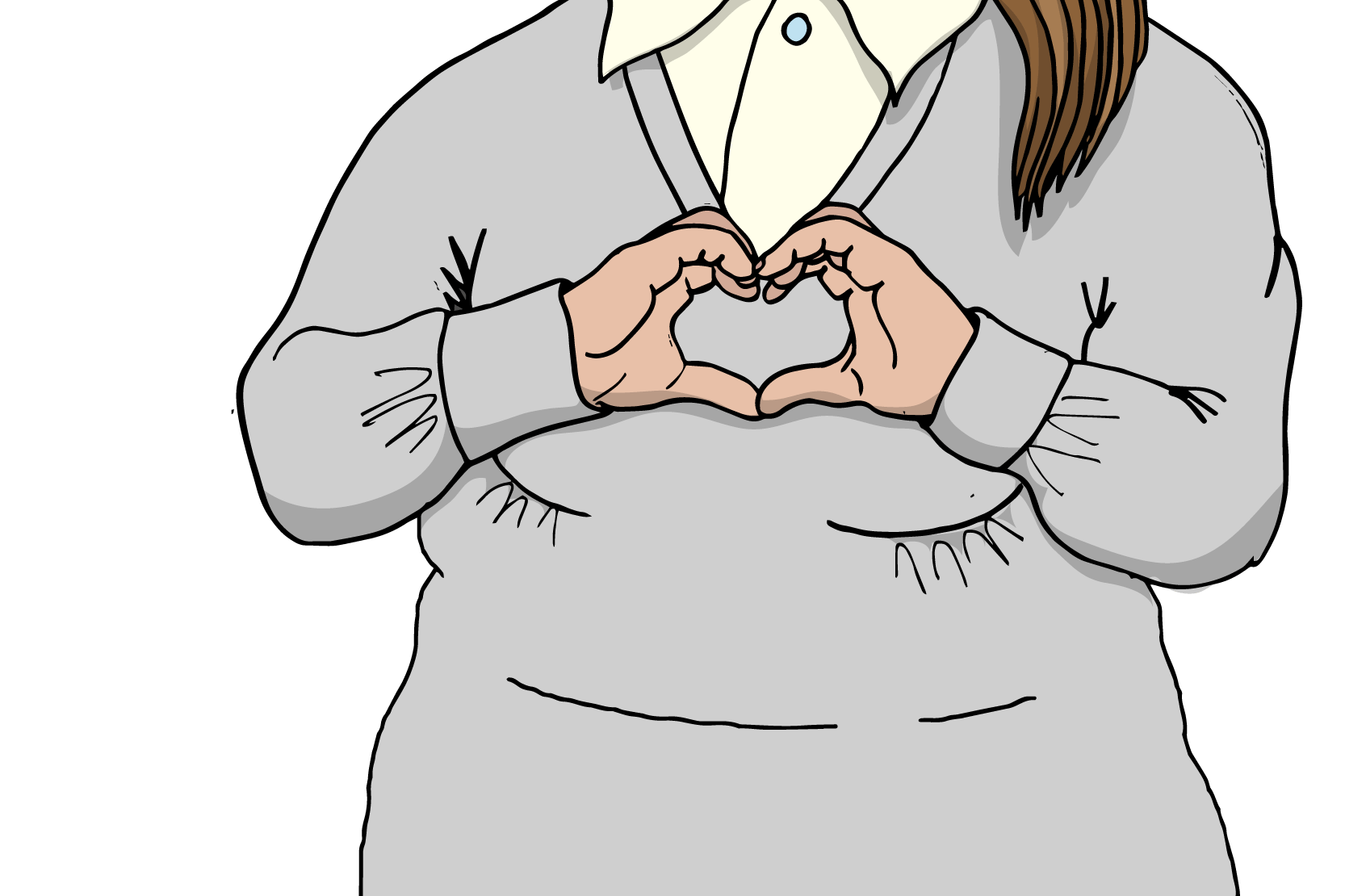 En person som formar händerna till ett hjärta och håller dem framför kroppen, illustration.