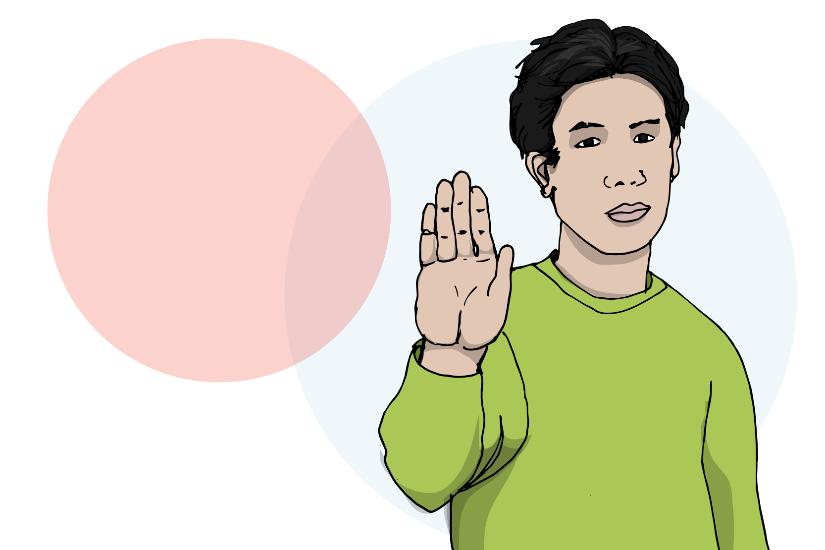Person som håller upp en hand för att säga stopp. Illustration.