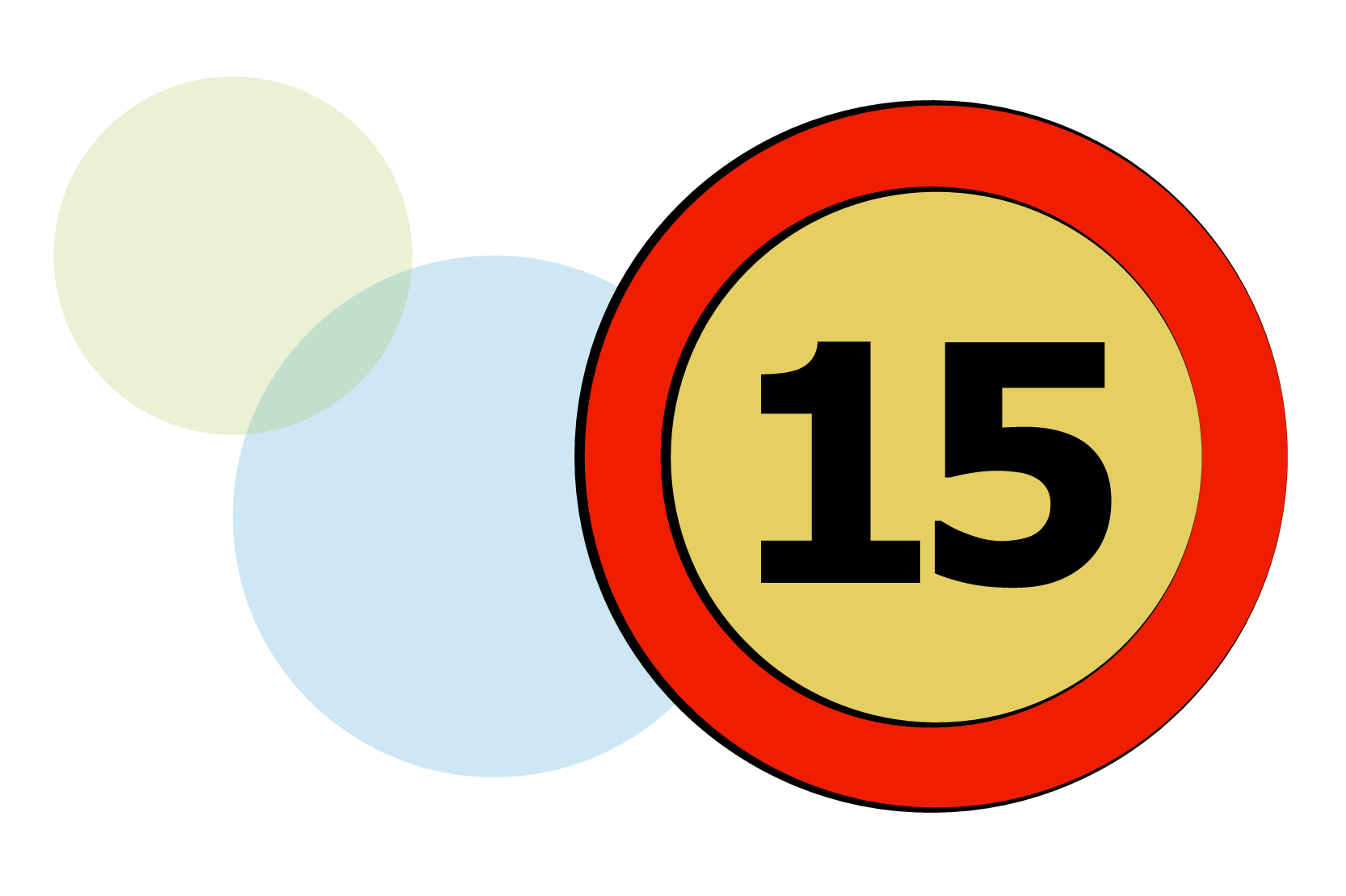 Trafikskylt där det står 15. Illustration.