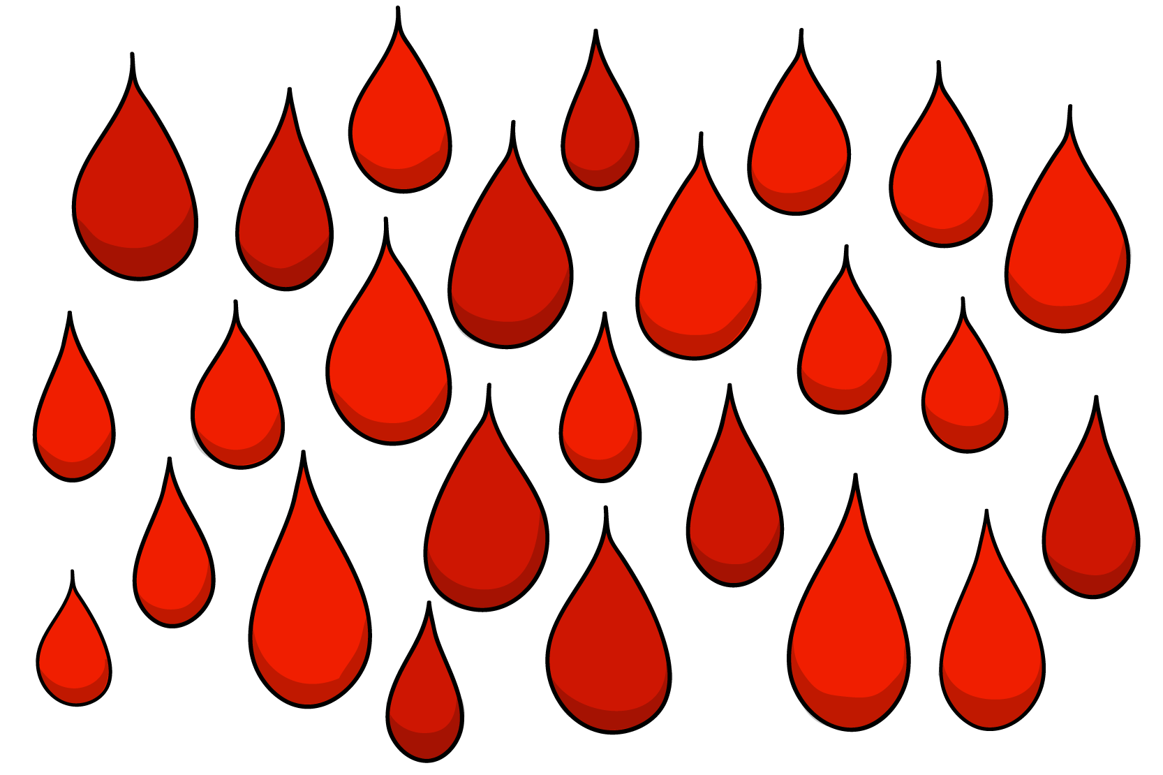 Bloddroppar mot vit bakgrund, illustration.