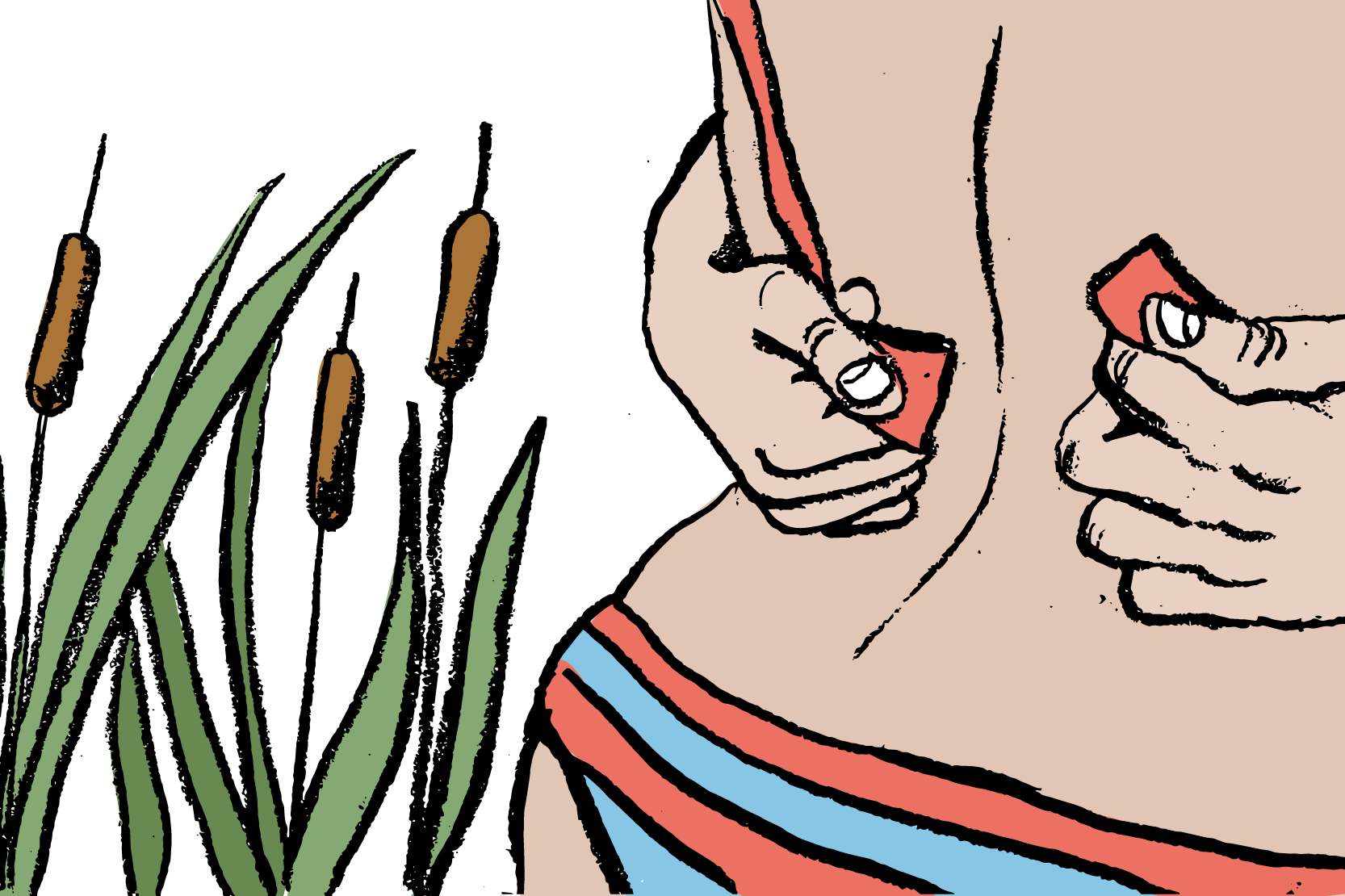 En person knäpper av någons bikiniöverdel. Illustration.