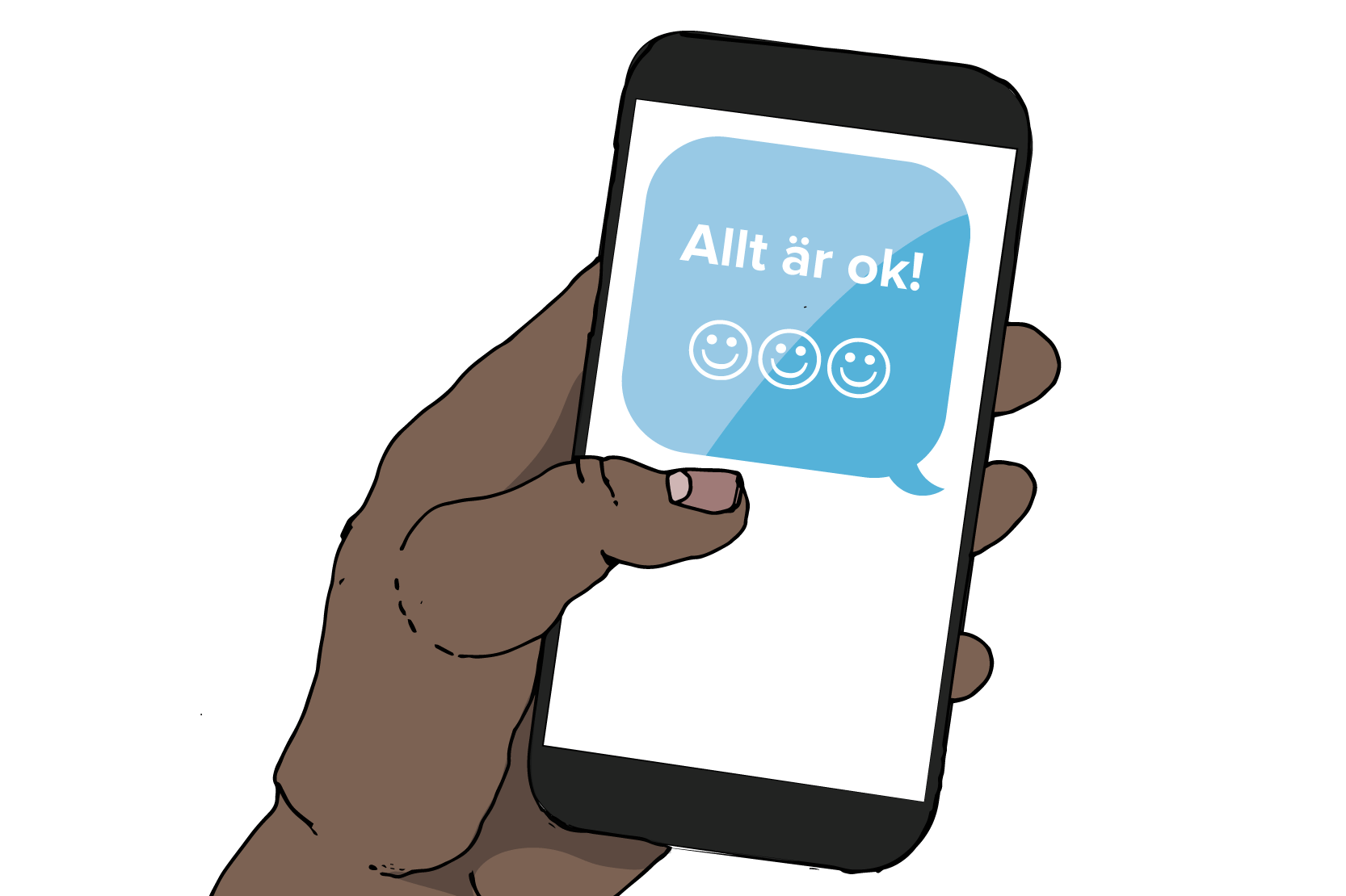 Meddelande på en mobilskärm: Att är OK! Och tre glada emojier.   